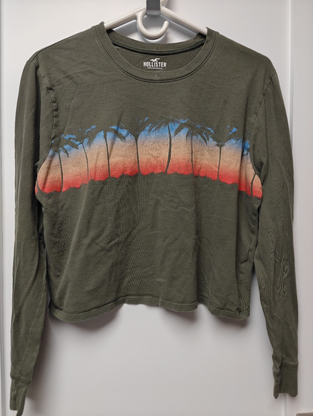 Hollister Olive Green Long-Sleeve Palm Sunset Tee
